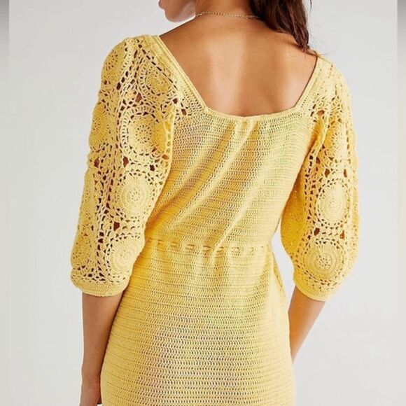NWOT SPELL Let the Sunshine In Crochet Mini Dress. Color Lemon. Size Medium - Picture 6 of 11